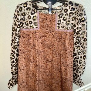 Entro Animal Print Blouse with Black and Brown Accents